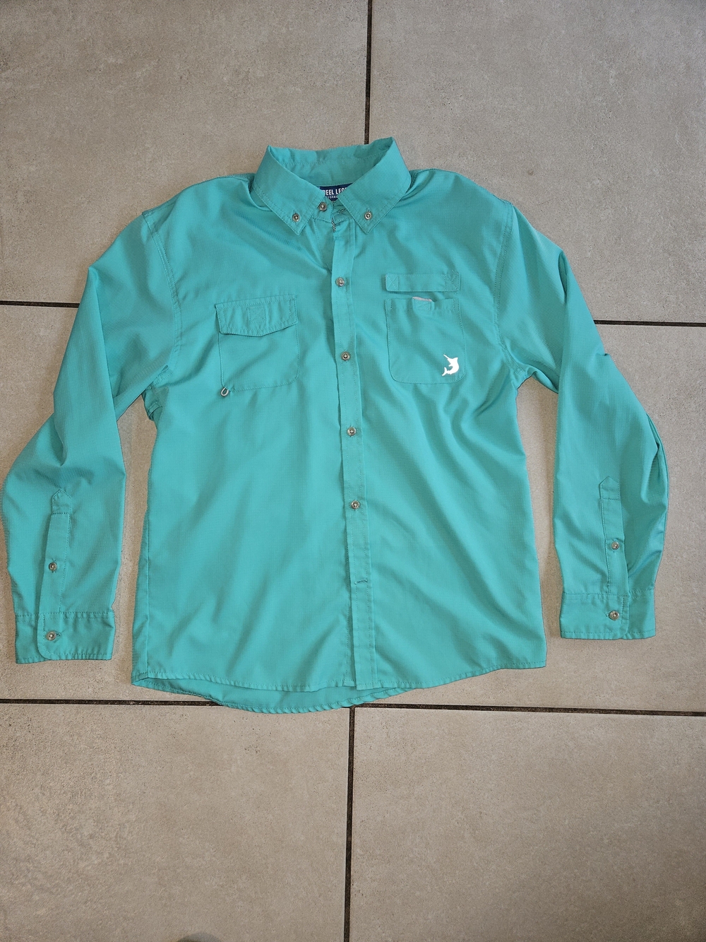 Reel Legends Boys Teal Button-Down Fishing Shirt